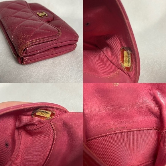 CHANEL Pink Flap Lambskin Leather Snap Card Holder Double Pocket Zip GHW - Picture 14 of 16
